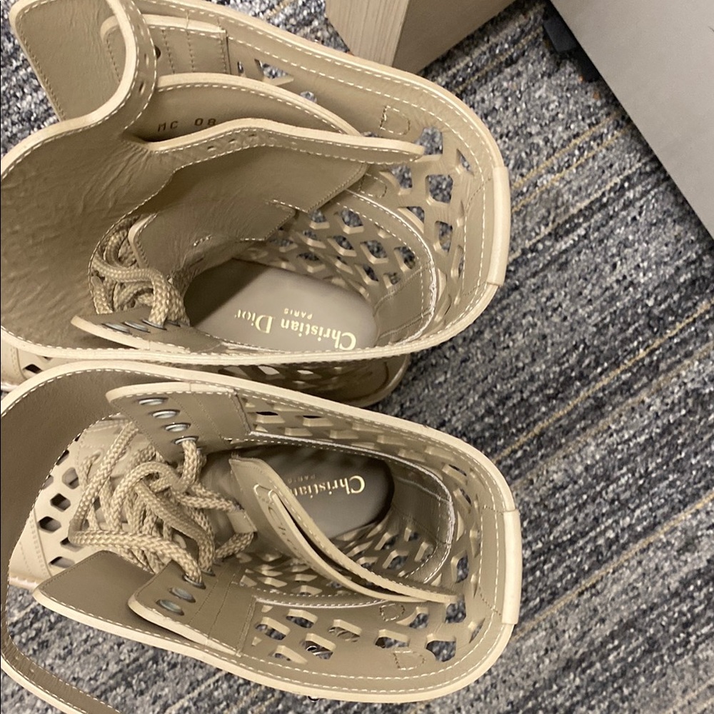 Dior Cream Lace Up Boots with Perforated Design - Picture 2 of 5